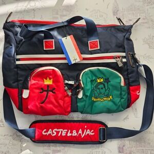 NWT!!! Castelbajac Navy Red Green Embroidered Logo Duffle Bag Travel Weekend